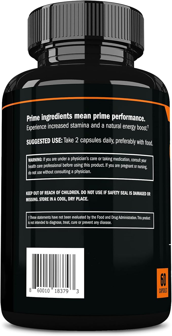 Prime Labs Organic Black Maca Root Capsules 1,200mg - Stamina, Drive, Energy, Vitality - Peruvian 20:1 Extract - for Men & Women - 60 Count