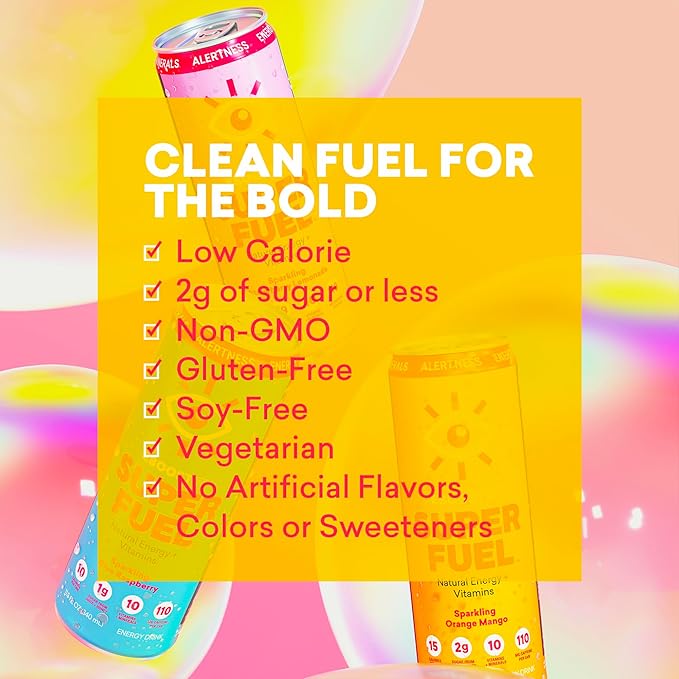 EBOOST Super Fuel Clean Energy Drink - Orange Mango - 12 Pack x 11.5 Fl Oz - Natural Caffeine from Coffee and Green Tea - Essential Electrolytes, Nootropics, and Vitamins - Sports Preworkout Drink