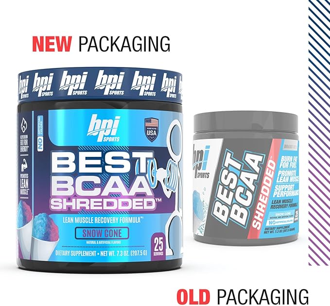 BPI Sports Best BCAA Shredded - Thermogenic Recovery Drink - Caffeine Free - BCAA Powder - Lean Muscle Building, Preworkout, Aminos & Hydration - Snow Cone - 25 Serving