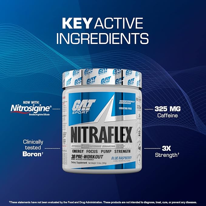 GAT SPORT Nitraflex Advanced Pre-Workout Powder, Increases Blood Flow, Boosts Strength and Energy, Improves Exercise Performance, Men & Women (Fruit Punch, 30 Servings)