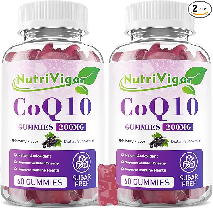 CoQ10 Gummies, Coenzyme Q10 Supplement 200mg, High Absorption CoQ10 Supplement for Cellular Energy and Immune Health, Vegan, Gluten Free, Elderberry Flavor, 120 Count