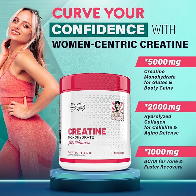 Old School Labs 5000mg Creatine Monohydrate Powder, Optimized Creatine for Women +2000mg Collagen +1g BCAA 2:1:1 Supports Lean Muscles & Recovery, Energy & Stamina - Micronized, Natural & Made in USA