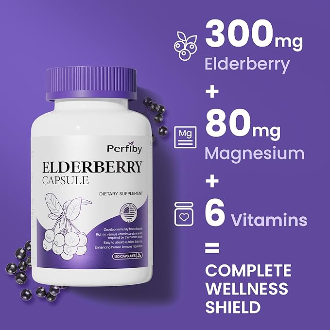 Elderberry Capsule with Magnesium and Vitamin C, D3 & Zinc - Immune Support Supplement for Adults, 120 Capsules, 60-Day Supply