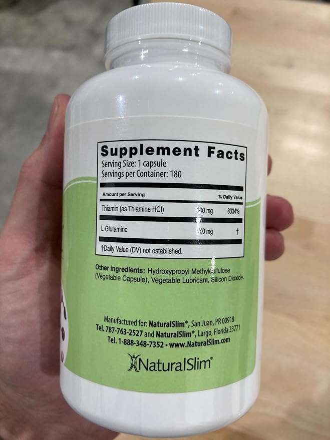 NaturalSlim Natural Appetite Suppressant - Craving Blocker Sugar & Refined Carbs Crave Control - Energy & Metabolism Booster with L Glutamine & Thiamine B1 Supplement - 180 Vegetable Capsules