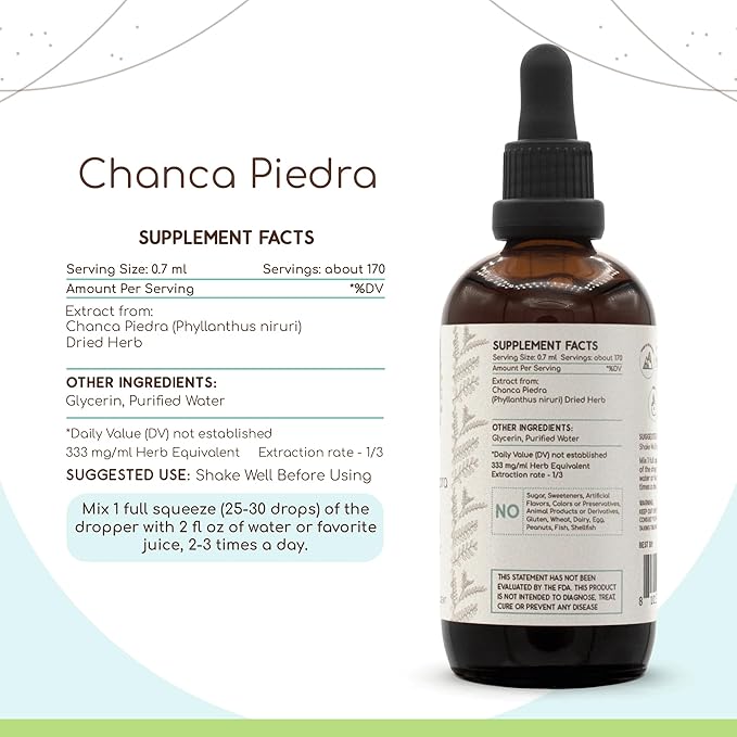 Chanca Piedra B120 Alcohol-Free Herbal Extract Tincture, Concentrated Liquid Drops Natural Chanca Piedra (Phyllanthus niruri) Dried Herb (4 fl oz)