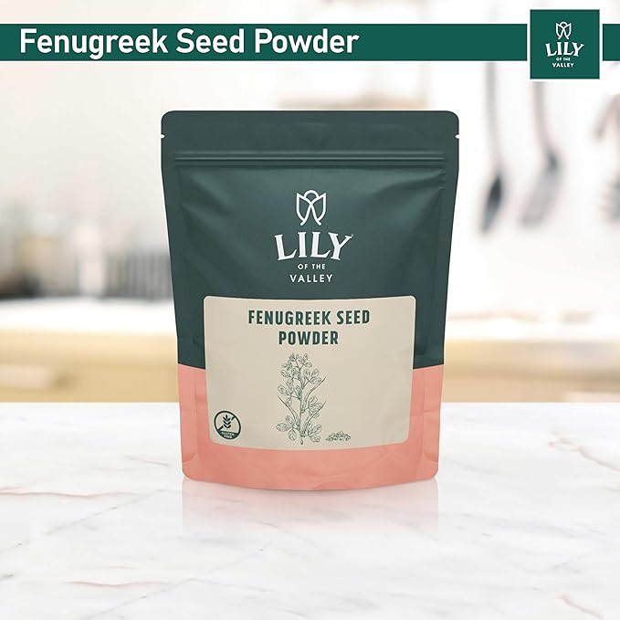 Lily of the Valley Fenugreek Seed Powder - 100% Raw Methi Seeds Ground - Ideal for Cooking & Meat Seasoning - Trigonella Foenum Graecum - Gluten Free - Packed in Resealable Ziplock Pouch (8oz, 226g)