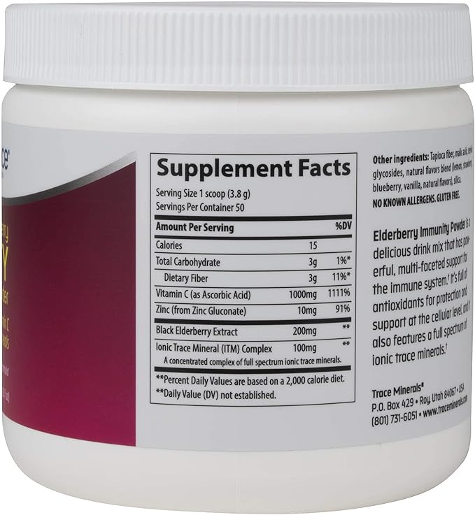 Trace Minerals Elderberry Immunity - Health Support Drink Supplement with Elderberry - Antioxidant Supplement to Support Cell Integrity & Heart Health - Lemon Berry, 6.7 oz (50 Servings)