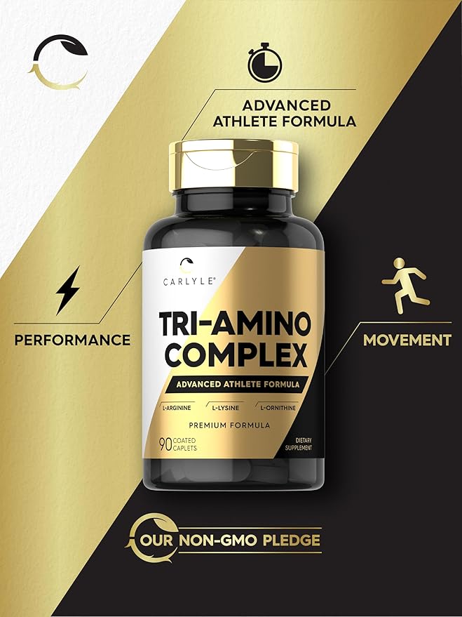 Carlyle Tri-Amino L-Arginine L-Ornithine L-Lysine Supplement | 90 Caplets | Vegetarian, Non-GMO, Gluten Free