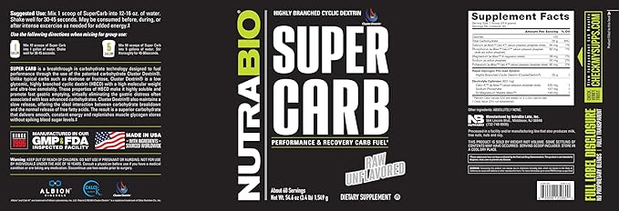 NutraBio Super Carb - Complex Carbohydrate Supplement Powder - Cluster Dextrin and Electrolytes for Performance Enhancement & Muscle Recovery - Unflavored, 60 Servings…