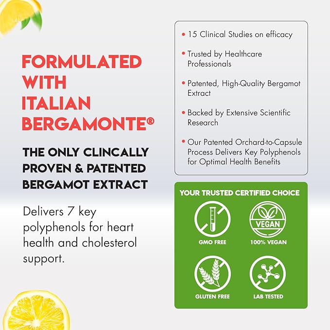 Bergamot Flow Italian Citrus Bergamot + S7 Nitric Oxide, Bergamot Supplement for High Cholesterol - Increase Blood Flow, Circulation & Energy Levels - Made with Patented Italian Bergamonte Extract