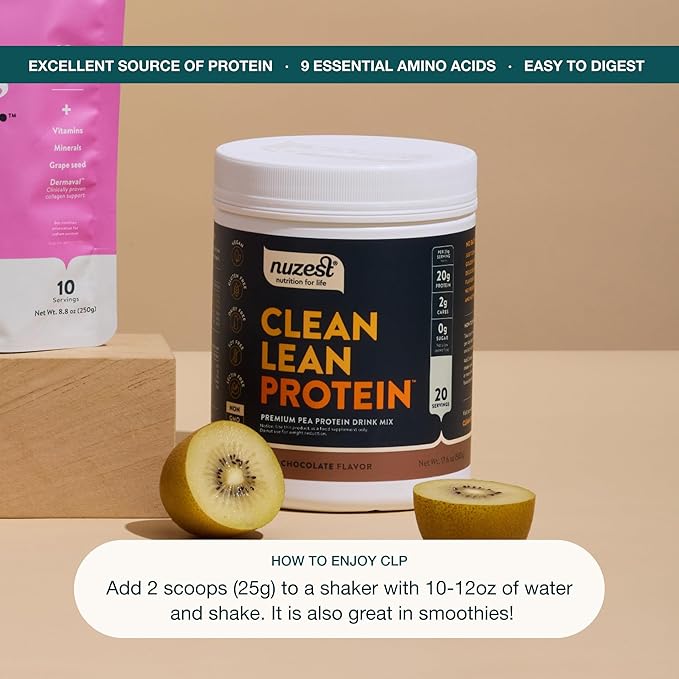 Nuzest - Pea Protein Powder - Clean Lean Protein, Premium Vegan Plant Based Protein Powder, Dairy Free, Gluten Free, GMO Free, Protein Shake, Rich Chocolate, 20 Servings, 1.1 lb