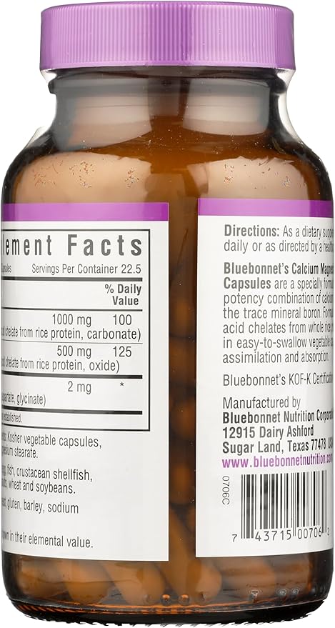 BlueBonnet Calcium Magnesium Plus Boron Vegetarian Capsules, Off White, 90 Count