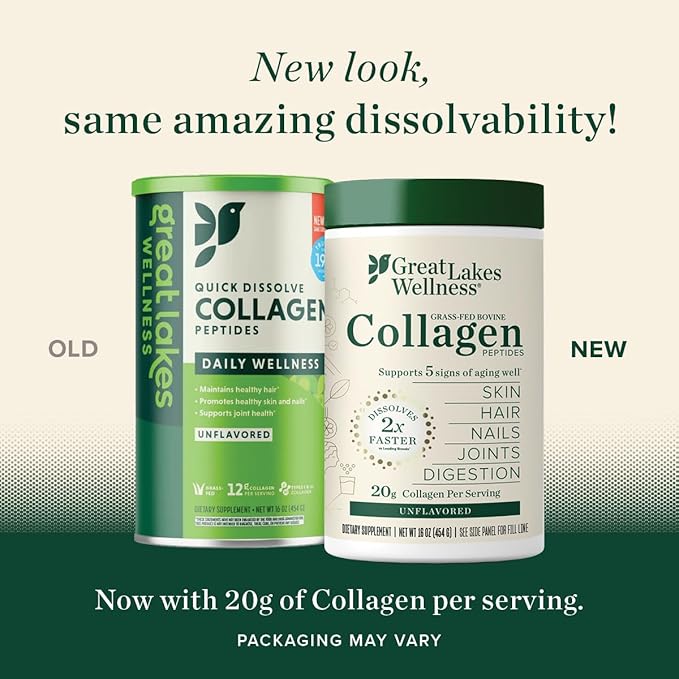 Great Lakes Wellness Collagen Peptides Powder for Skin, Hair, Nails, Joints & Digestion - Unflavored - Quick Dissolve Hydrolyzed, Non-GMO, Keto, Kosher - 16 oz - 3 Pack
