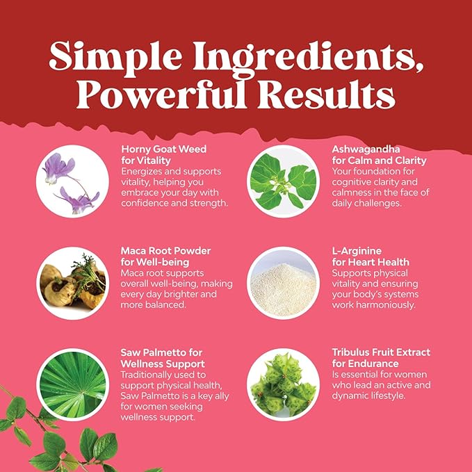 Horny Goat Weed for Women Complex - Invigorating Female Support Blend with Ashwagandha Panax Ginseng and Maca Root Capsules for Women for Helps Increase Drive Energy and Mood and Curb Dryness