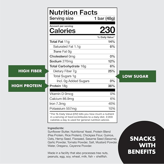 Super Team Savory + Crispy Protein Bars - Spicy Herb - 12-Count Snack Bars - High Protein (18g), High Fiber (7g), Low Sugar (1g) - Gluten Free, Nut Free, Soy Free, Vegan Plant Based Meal Replacement