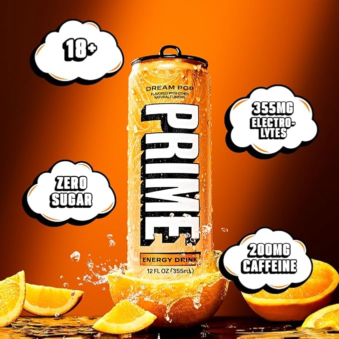 PRIME Energy DREAM POP | Zero Sugar Energy Drink | Preworkout Energy | 200mg Caffeine with 355mg of Electrolytes and Coconut Water for Hydration| Vegan | Gluten Free |12 Fluid Ounce | 24 Pack