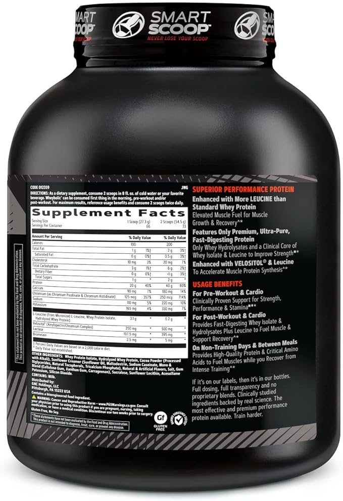 GNC AMP Wheybolic Clinically Proven Protein Powder, 40g Whey Protein, BCAA, Leucine, Increases Muscle Strength, Muscle Building, 3rd Party Tested, Gluten Free, Chocolate Fudge, 33 Servings