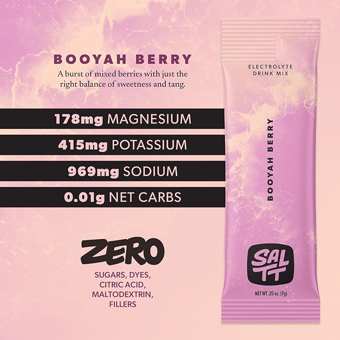 Keto Chow SALTT Electrolytes Powder Flavored Drink Mix - Booyah Berry - 30 Hydration Packets - Magnesium, Potassium, Sodium, Trace Minerals - Zero Sugar & Gluten Free - Travel Essentials