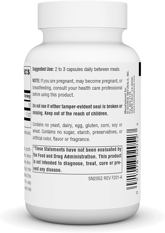 Source Naturals L-Leucine A Free Form Essential Amino Acid Supplement for Energy Support - 60 Capsules