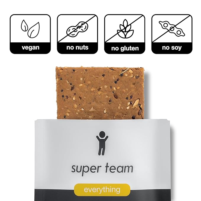 Super Team Savory + Crispy Protein Bars - Everything Bagel - 12-Count Snack Bars - High Protein (18g), High Fiber (7g), Low Sugar (1g) - Gluten Free, Nut Free, Soy Free, Vegan Plant Based Meal Replacement