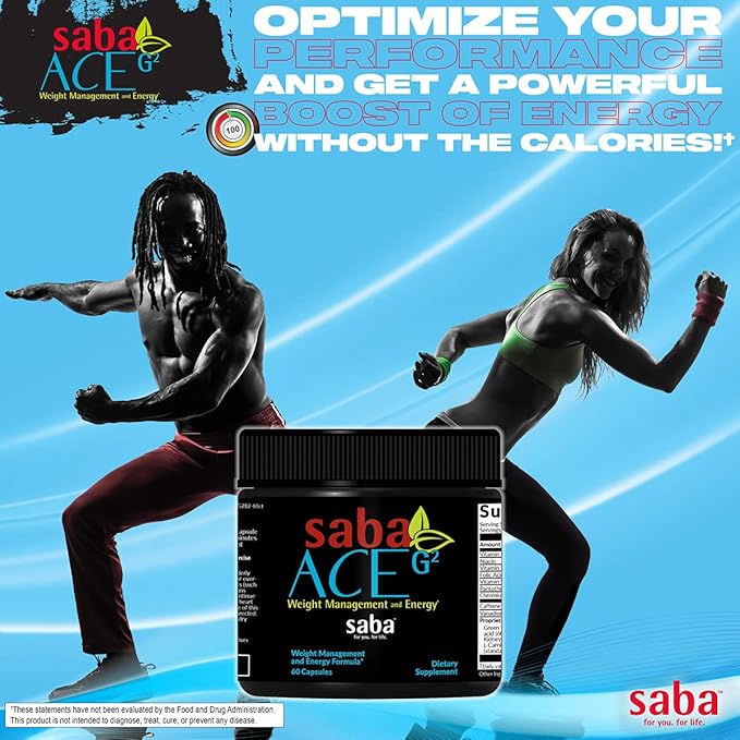 Saba ACE G2 - Thermogenic Fat Burner. Weight Loss Supplement, Appetite Suppressant, & Energy Booster - Green Tea Extract,Capsimax, Garcania, Carnosyn & More - 60 Capsules