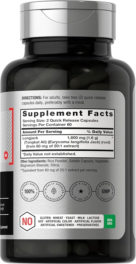 Horbäach Longjack Tongkat Ali for Men and Women | 1600mg | 120 Capsules | Extract Supplement | Maximum Strength Pills | Eurycoma Longifolia | Non-GMO and Gluten Free