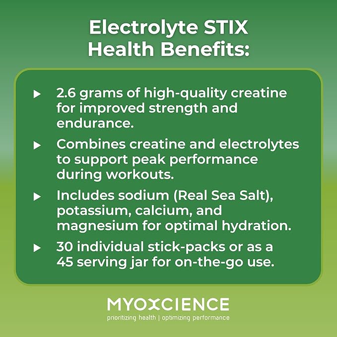 MYOXCIENCE Electrolyte STIX | Creatine Electrolyte Powder | Recovery from Exercise & Muscle Development w/Real Salt (Lemon Lime Flavor) (Stix 30 ct)