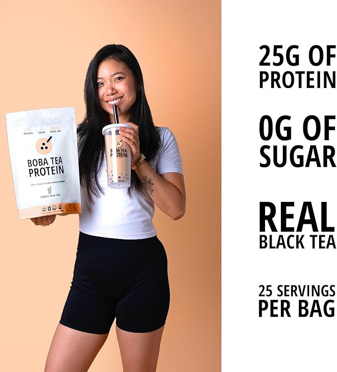 Boba Tea Protein Classic Milk Tea | 25g Grass-Fed Whey Protein Isolate Powder | Gluten-Free & Soy-Free Bubble Tea Protein Drink | Real Ingredients & Lactose-Free Protein Drink | 25 Servings