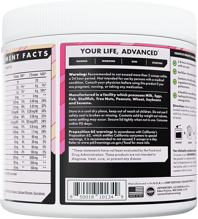Advanced Energy - Energy Boosting Formula with Electrolytes for Hydration - L-Theanine to Combat Jitters - Sugar Free & Keto Friendly - No Maltodextrin (40 Servings) (Lychee)