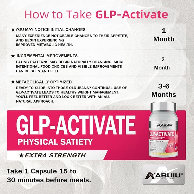 GLP-1 Supplement Support GLP Activate Weight Management & Appetite Control, Natural Metabolism Boost & Gut Health Support, with Berberine HCI, Third-Party Tested, USA-Made, 120 Capsules / 2 Packs