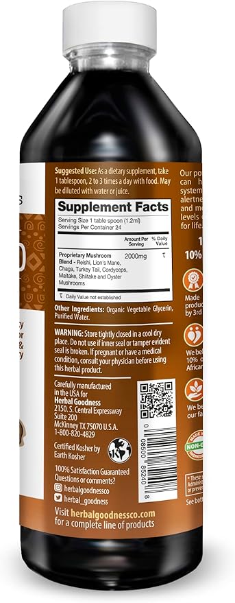 Nootropic Mushrooms, Lions Mane, Lion's Mane Mushroom Supplement, Mental Clarity and Focus Supplements, Immune Support, Mushroom Blend Extract, Lion Mane Mushroom Supplement - Herbal Goodness 12oz
