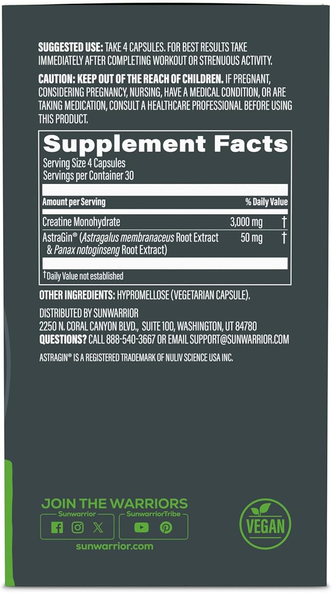 Creatine Capsules with AstraGin Muscle Growth, Strength & Endurance Support Post-Workout Recovery, Enhanced Absorption, Energy & Focus Creatine Monohydrate 120 ct 30 Servings
