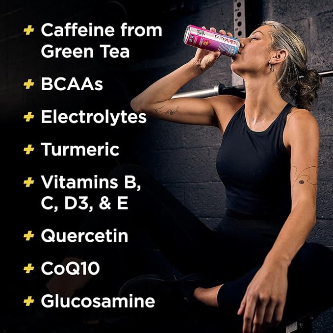 FITAID ENERGY, 200mg Natural Caffeine, Keto, Raspberry Hibiscus, Optimum Performance Formula: BCAAs, Quercetin, Electrolytes, Omega-3s, 15 calories, Paleo, Vegan & GlutenFree, 12 Fl Oz (Pack of 12)