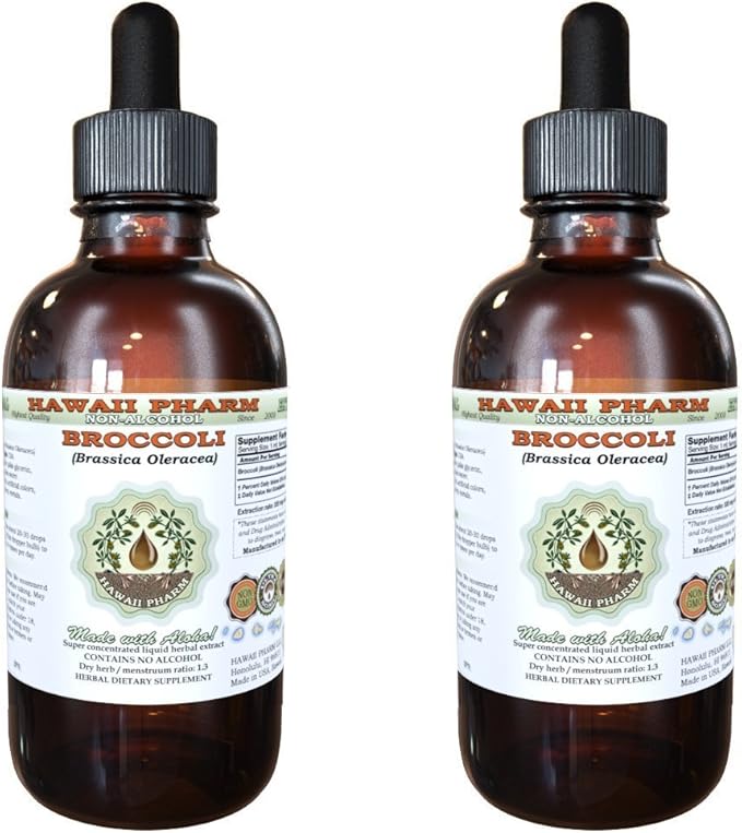Hawaii Pharm Broccoli Alcohol-Free Liquid Extract, Organic Broccoli (Brassica Oleracea) Seed Glycerite Natural Herbal Supplement 2x4 oz