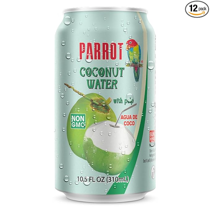 Parrot Brand Coconut Water with Pulp 10.5 fl. oz【New Packaging】Refreshing Coconut Taste Natural Essential Plant Based Non-GMO Electrolytes Antioxidant Low Calorie Hydrating (Pack of 12)