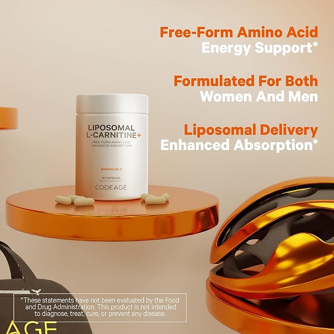Codeage Liposomal L-Carnitine+ Supplement - 500 mg L-Carnitine L-Tartrate per Serving - Free-Form Amino Acid - Carnitine - Liposomal Delivery - Vegan, Non-GMO, Gluten-Free - 90 Capsules