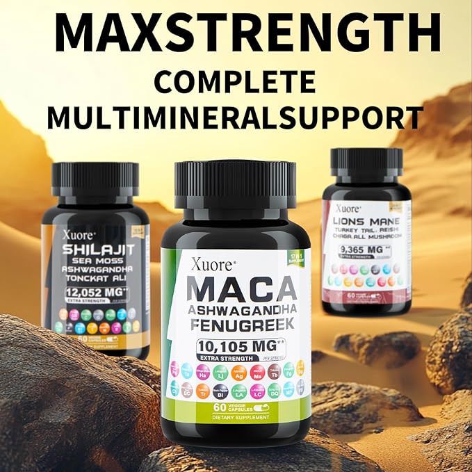 Bundle of, Shilajit &Lions Mane&Maca Ashwagandha, Rhodiola Rosea, Panax Ginseng, Turkey Tail, Reishi, Cordyceps, Chaga Fenugreek, Trifibranol100X All in 1 Supplements (1 Pack)