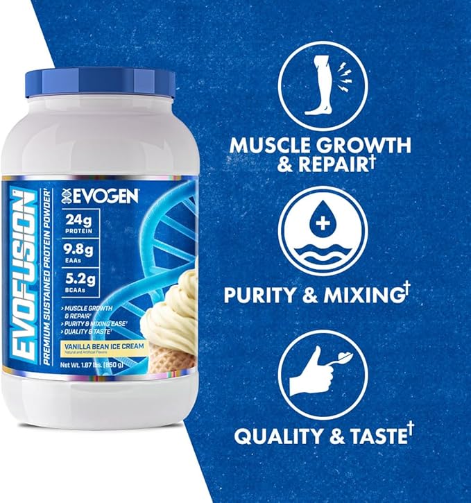 Evogen Evofusion - Sustained Protein Powder | Supports Muscle Growth & Repair | Whey Protein, Micellar Casein, MCT Oil | Vanilla Bean Ice Cream | 25 Servings
