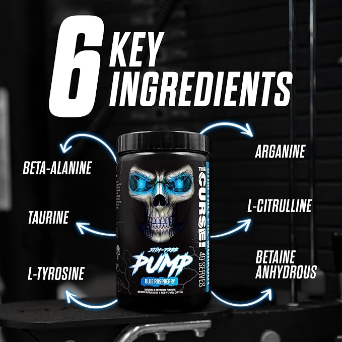 JNX SPORTS The Curse! Pump – Stim-Free Pre-Workout | Blue Raspberry 40 Serves | Caffeine-Free Pump Pre Workout, Non-Stim Nitric Oxide Preworkout for Men & Women
