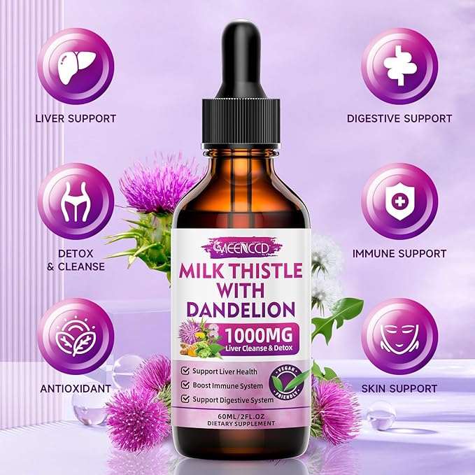 2 Pack Milk Thistle Liquid Drops - Liver Cleanse Detox & Repair - 1000mg Milk Thistle Supplement for Liver Support, Silymarin Liver Supplement for Liver Health, Vegan, Non-GMO, 4 Fl Oz