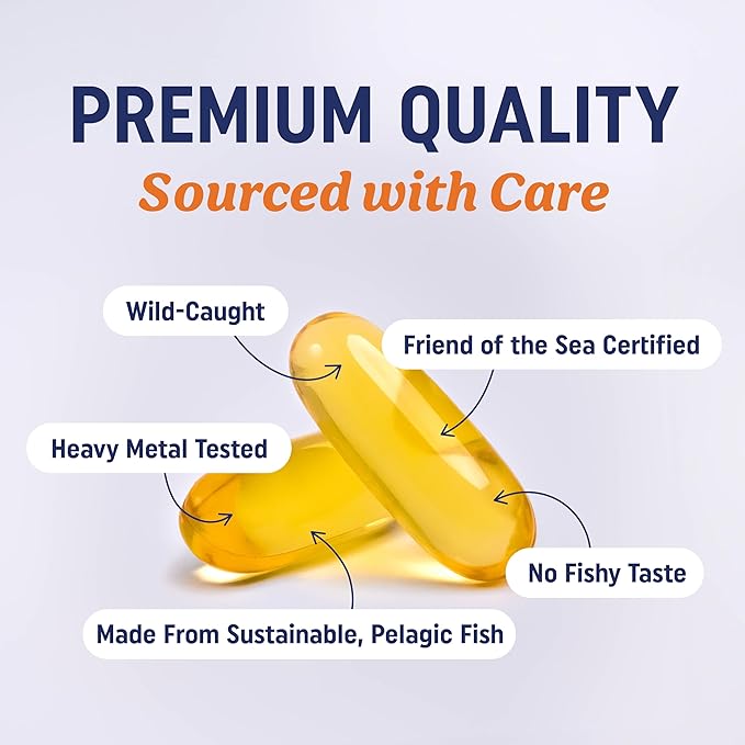 Triple Strength Omega 3 Fish Oil 3600 mg | EPA & DHA | Over 2100mg Omega-3 Fatty Acids | 1300mg EPA + 860mg DHA | Best Essential Fatty Acids | Premium Wild Caught & Burpless Fish Oil | 120 Ct