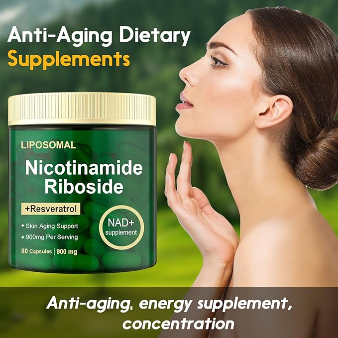 Nicotinamide Riboside, Liposomal Nicotinamide Riboside 900mg Resveratrol Quercetin Supplement for Anti Aging, Vitality, Energy, Focus, 80 Capsules Blue 1bottle