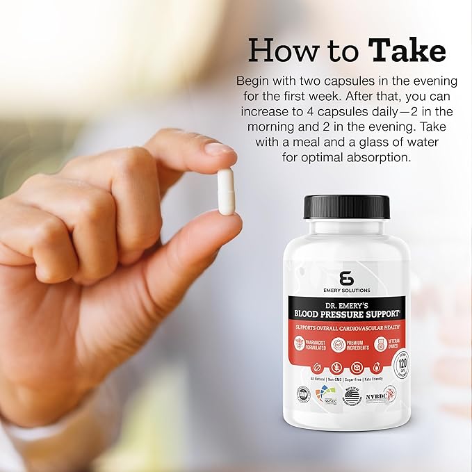 Dr Emery's Blood Pressure Support Supplement with Magnesium, Zinc, Vitamin D3, & Potassium, Vegan-Approved, Sugar-Free, Formulated by Clinical Pharmacist, 360 Capsules, 90 Day Supply