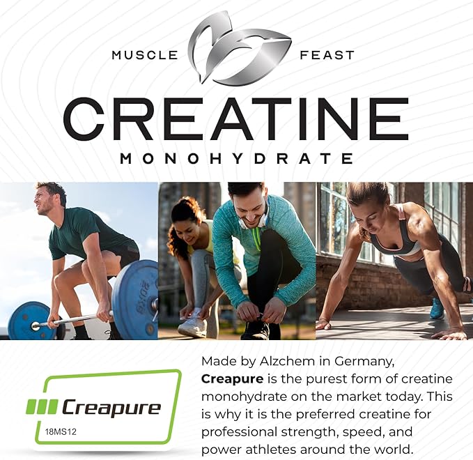 CreaPure Creatine Monohydrate Powder - by MuscleFeast | Premium Pre-Workout or Post-Workout | Easy To Mix and Gluten-Free (300 grams, Unflavored)
