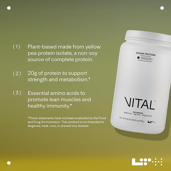 LTH Vital Vegan Protein - Plant-Based Protein Powder - Made from Pea Protein - Supports a Healthy Immune System - Gluten Free & Soy Free - Chocolate, 30 Servings