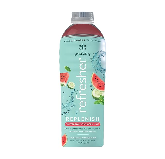 Replenish Refresher - Watermelon, Cucumber, Mint - Made with Real Fruit and No Added Sugar – Low Cal, Hydrating Coconut Water, and Natural Energy (48oz Bottle)