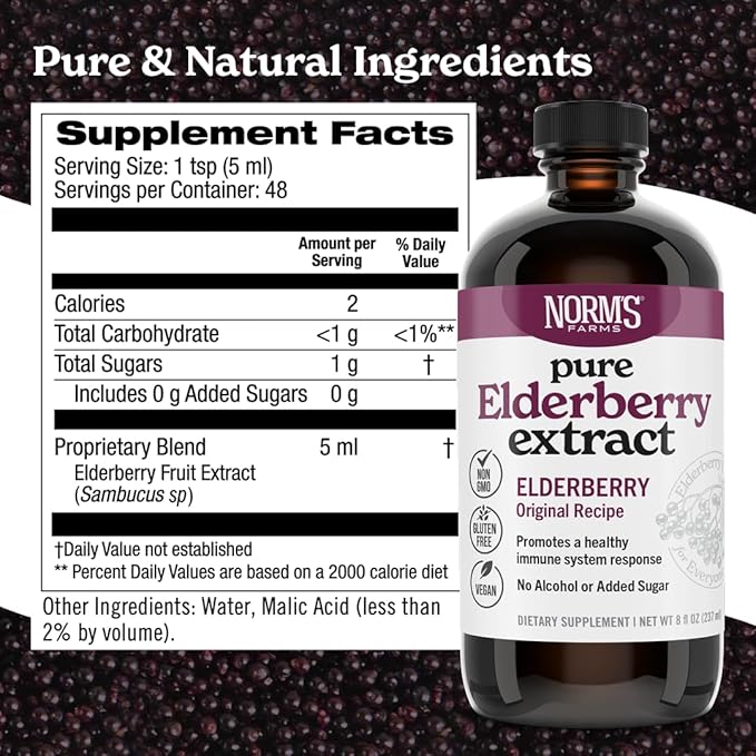 Norm's Farms American Elderberry Extract - Pure Concentrate for Immune Support Made with Berries - Vegan, Gluten Free, Non-GMO - 8 Oz. Bottle