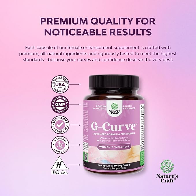G-Curve Breast and Butt Enhancer Pills May Support Voluptuous Curves - Herbal Enhancement Pills with Horny Goat Weed for Women Saw Palmetto Extract and L-Arginine *Results May Vary