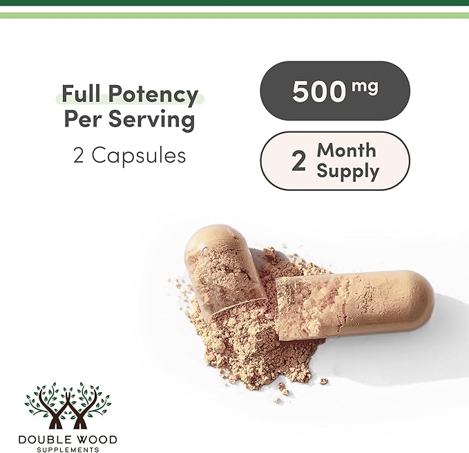 Ashwagandha Capsules, 120 Count (500mg Extract 20:1 Potency) Adaptogen Stress Relief by Double Wood