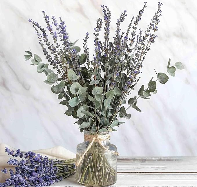 Dried Lavender 4 Bunches 100% Fresh Natural Purple Bouquet Flowers for Bathroom Photo Props Crafts (200g/7oz), 15-17" for Shower Weeding Vase Decor, Aromatherapy Home Fragrance(400-440 Stems Total)